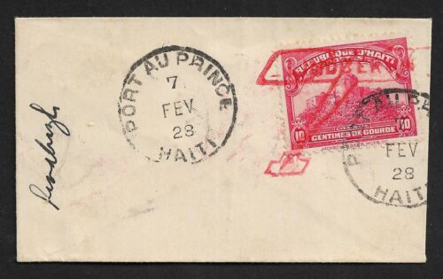 HAITI PORT-AU-PRINCE RED LINDBERGH PLANE CACHET ON 10c STAMP TINY COVER 1928