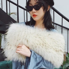 Nice Shawl Real Fox &Raccoon Fur Scarf Elastic Wraps Pullover Cape Shrugs Scarve