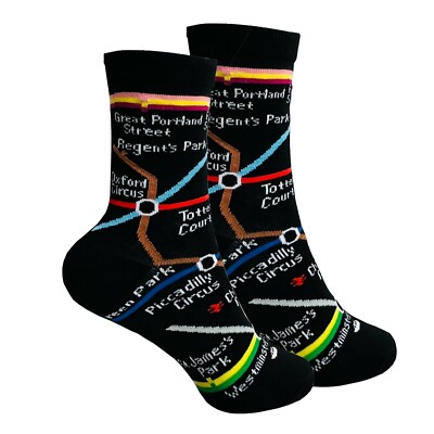 Mens Socks London Underground Train Stations Map Black 6-11