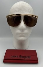 Vtg Laura BIAGIOTTI Sunglass Shiny Matte Toned Gold Crossover Frame Italy T110