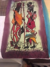 3x Authentic Ethnic Wax Batik, Artist Signed On Fabric Black African Art 18 x10