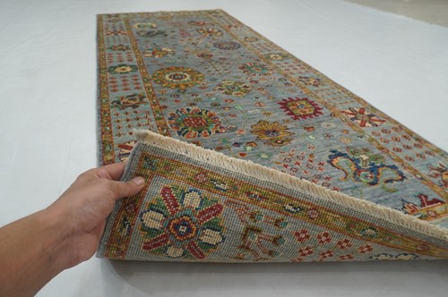 3 x 7 ft Blueish Gray Waziri Afghan Hand knotted Transitional Runner Rug - Picture 13 of 15