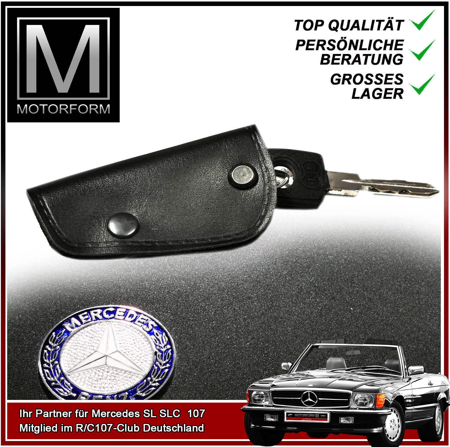 Leder Schlüsseltasche Mercedes W126 Schlüsselmäppchen Anhänger Etui key  case NEU