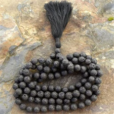 8mm Natural Lava Stone 108 Beads Tassel Necklace Yoga Buddhism Wrist