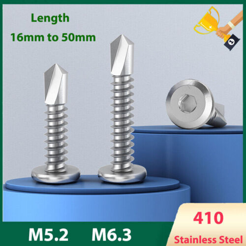 Tornillos Tek de perforación de tapa hexagonal de cabeza plana de acero 410 M5,2 M6,3 acero inoxidable - Imagen 2 de 6