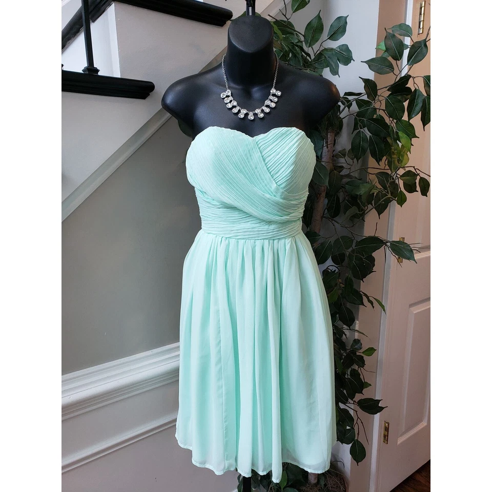Tevolio Prom Bridesmaid Dress Women 4 Aqua Chiffon Strapless Sweetheart Back Zip - Image 2 of 4