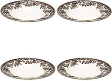 Spode Delamere Collection 9 Inch Round Soup Plates, Set of 4 - Brown/White