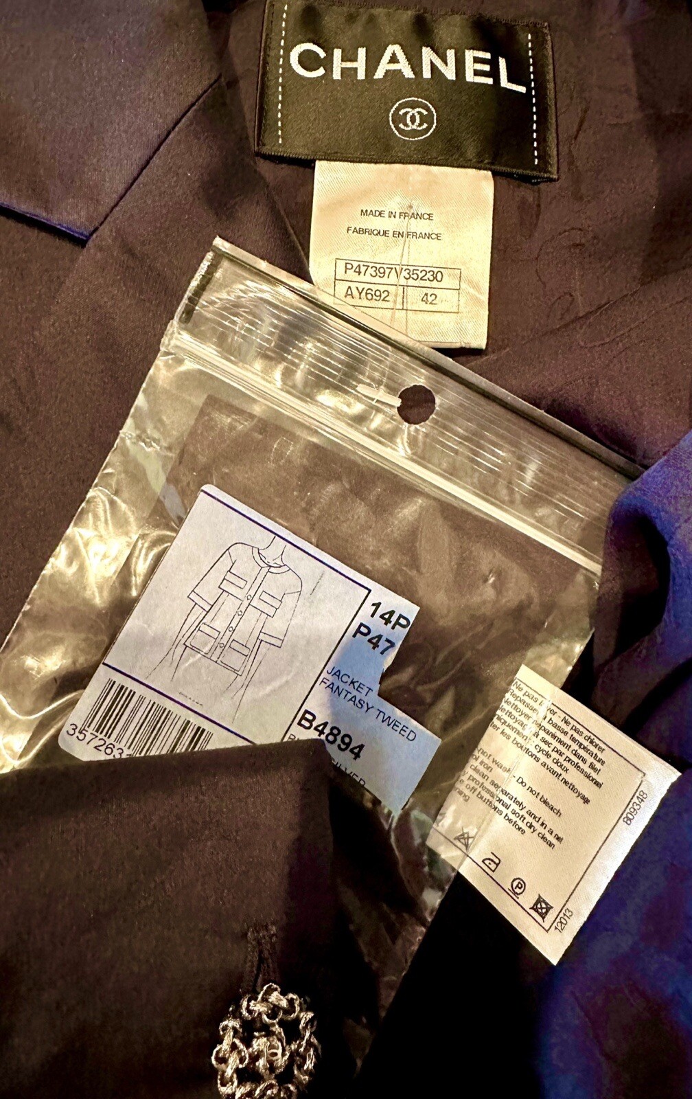 5K New Chanel 2014 Navy Blue Tweed Evening Jacket 38 40 42 6 8 10 Coat Logo L M thumbnail 22