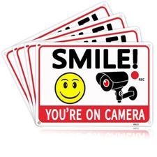 4 Pack Smile You're On Camera Signs Rust Free Video Surveillance Signs