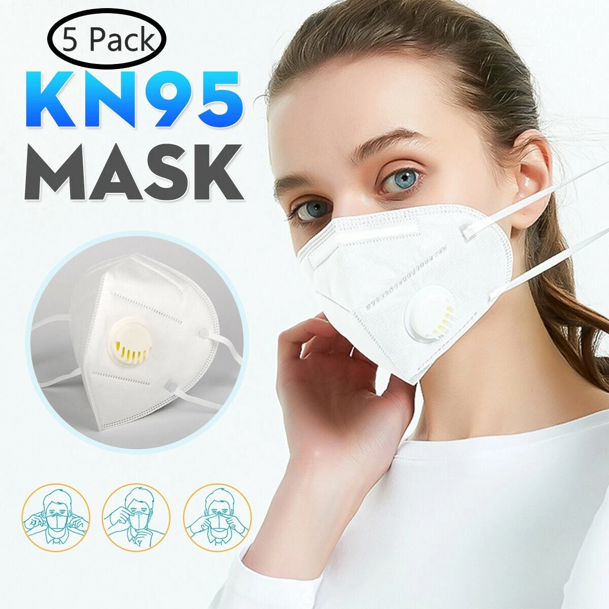 5 Pieces KN95 Face Mask Mouth Cover With Valve - Ship Same day Fast from NY USA