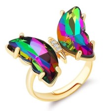 Butterfly Crystal Jewelry Set with Butterfly Necklace Stud Rainbow Ring