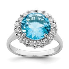 Silver Blue  Clear CZ Ring QR2244