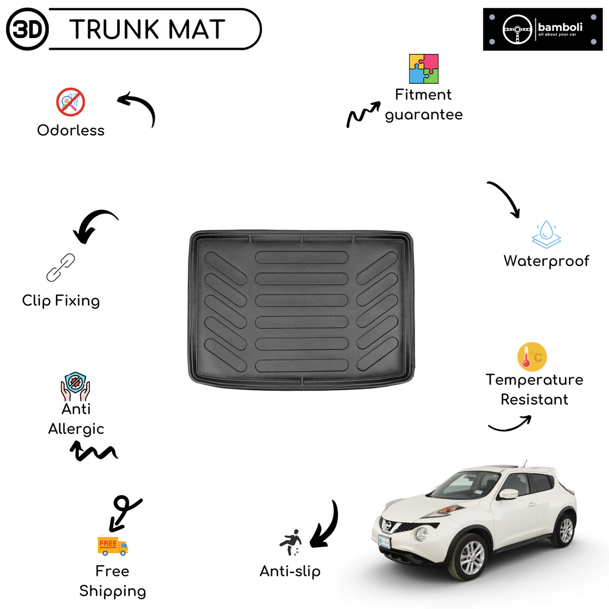 Vehicle Specific Rubber Trunk Mat Cargo Liner for Nissan Juke 
