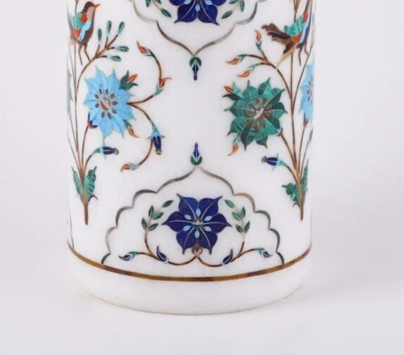 8 Zoll weiße Marmor Blumen Intarsien Vase Türkis Blumen Intarsien Topf - Bild 4 von 4