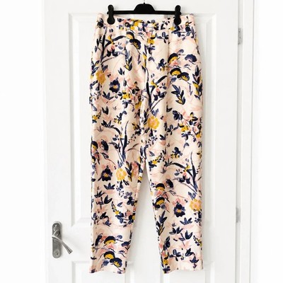 LK Bennett Tapered Hose Blumenmuster Baumwolle Seide Größe 12