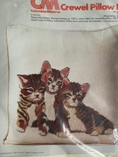 Three Little Kittens Vintage Crewel Pillow Kit Erica Wilson CM NIP 16x16