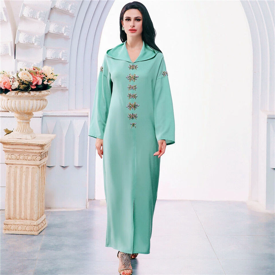 Dubai Hooded Abaya Women Dress Muslim Maxi Dress Islamic Caftan Arab Party Gown - Image 3 of 4