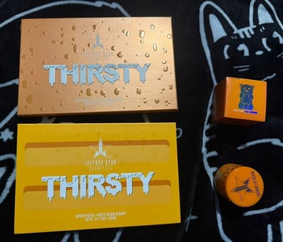 Neu im Karton Jeffree Star Kosmetik durstige Palette & orange Gummibärchen Lippenpeeling Produktbündel
