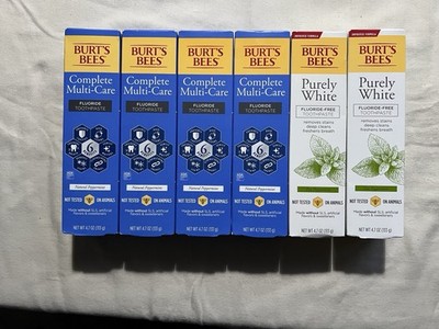 Mixed Of 6 Burt's Bees Toothpaste Complete Multi Care Purely White 4.7 Oz Each