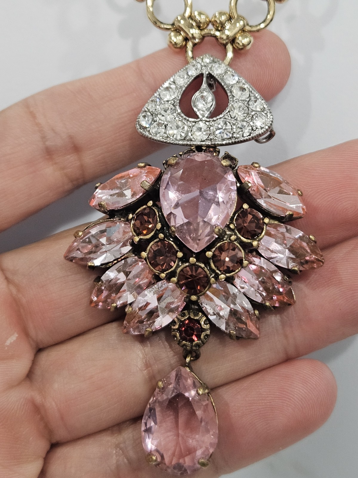Lulu Frost For J CREW PINK & CLEAR CRYSTALS statement necklace 18