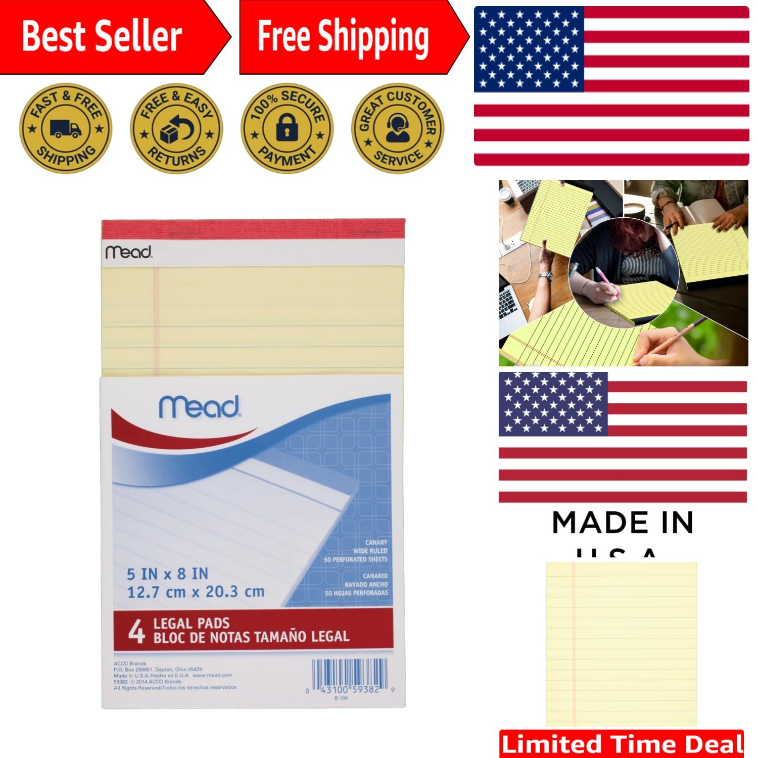 Soft Cover Canary Legal Pads 5x8 Inch, 50 Sheets Each - Perfect for Journaling