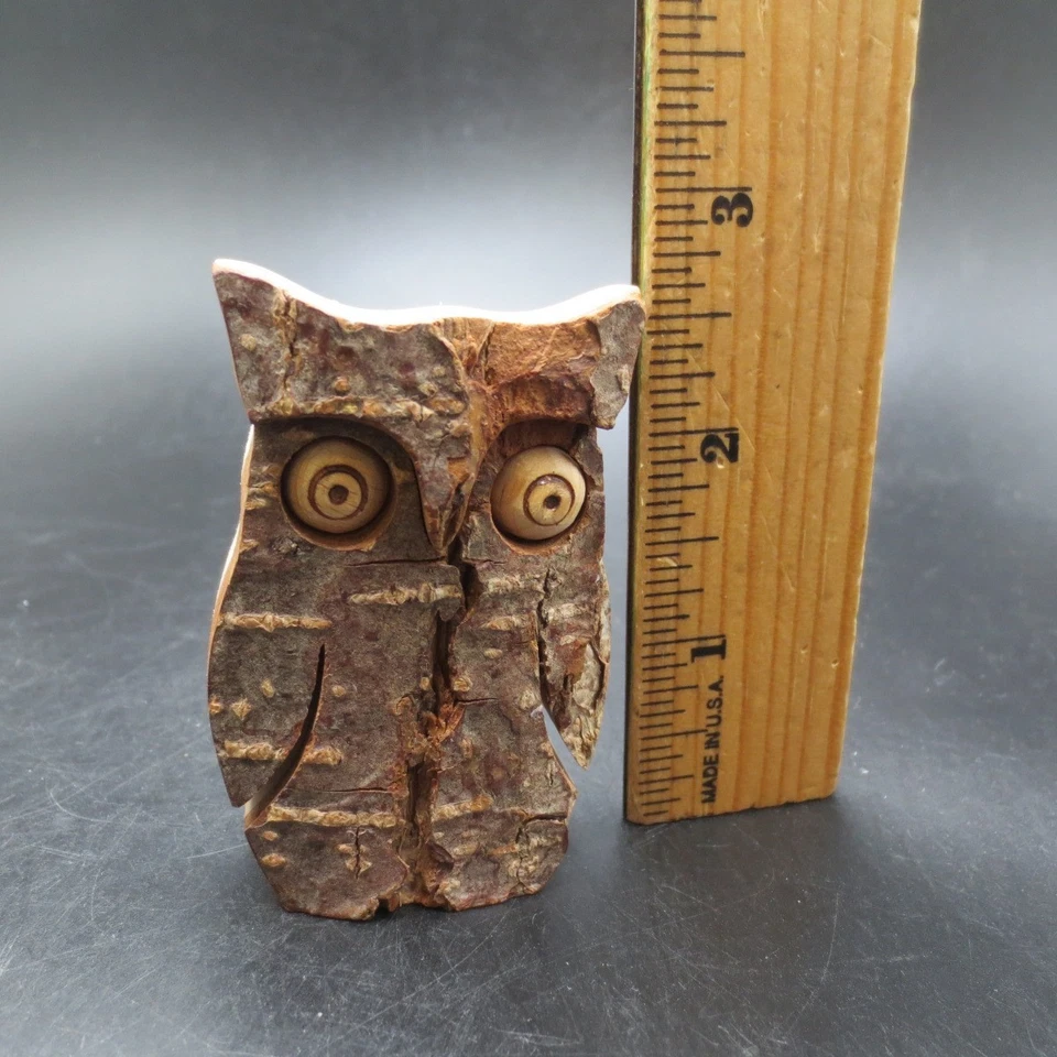 Wood Decor Owl Figurine Wildlife Bird Statue Sculpture 2.5 Inch Shelf Sitter - Image 2 of 4
