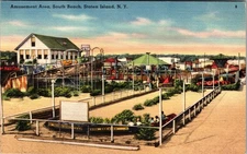 Vintage South Beach Staten Island Amusement Area Linen Postcard