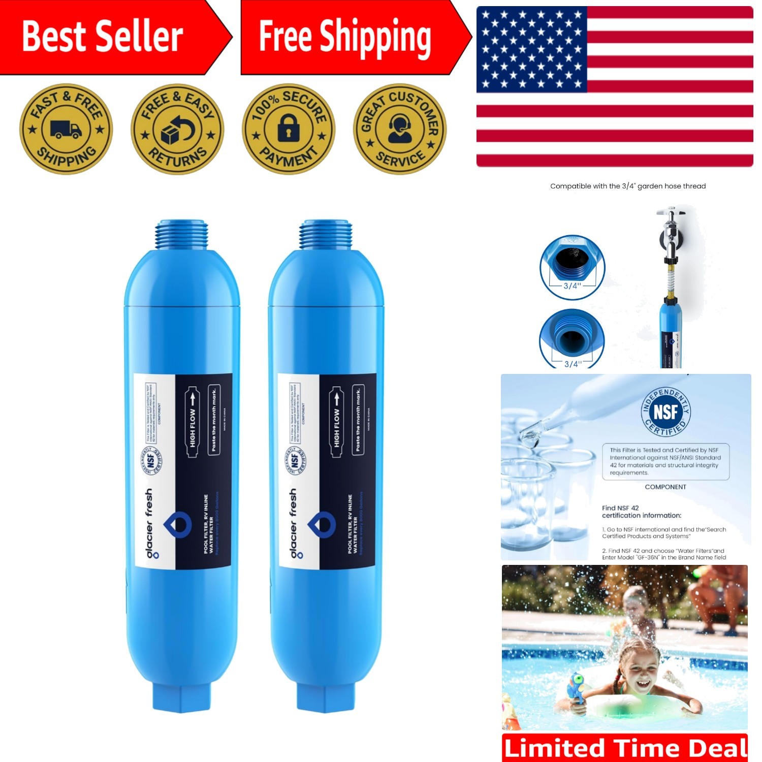 Garden Hose Activated Carbon Filter - Purifies Water for Poo