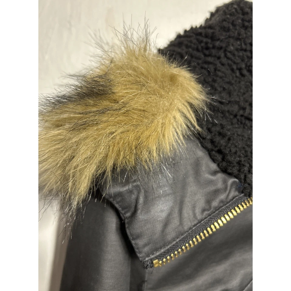 Parka de invierno J.Crew Perfect abrigo ecológico negro capucha de piel sintética para mujer talla M Foto 4 de 4