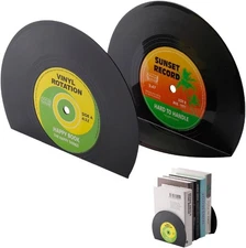 Black Vinyl Record Modern Bookends For Shelves Retro Design Decorative Vintage
