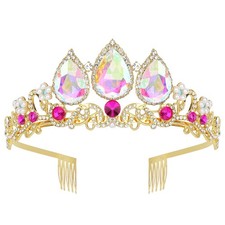 Princess Crown Halloween Cosplay Girls Tiara AB Crystal Crown for Party and Birt