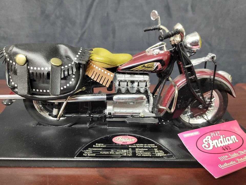 Motocicleta Indian 442 1942 auténtica réplica detallada escala 1/10 fundida a presión rara Foto 4 de 4