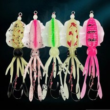 5PCS Soft Rubber Glow Octopus Fishing Lure Swim Luminous Night Jigs Double Hook