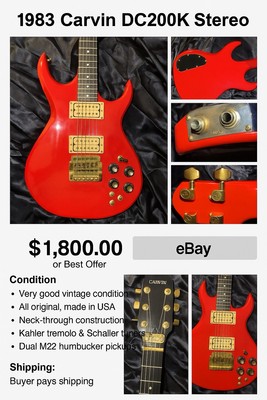 1983 Carvin DC200K Stereo USA Kahler Tremolo Red Vintage Electric Guitar