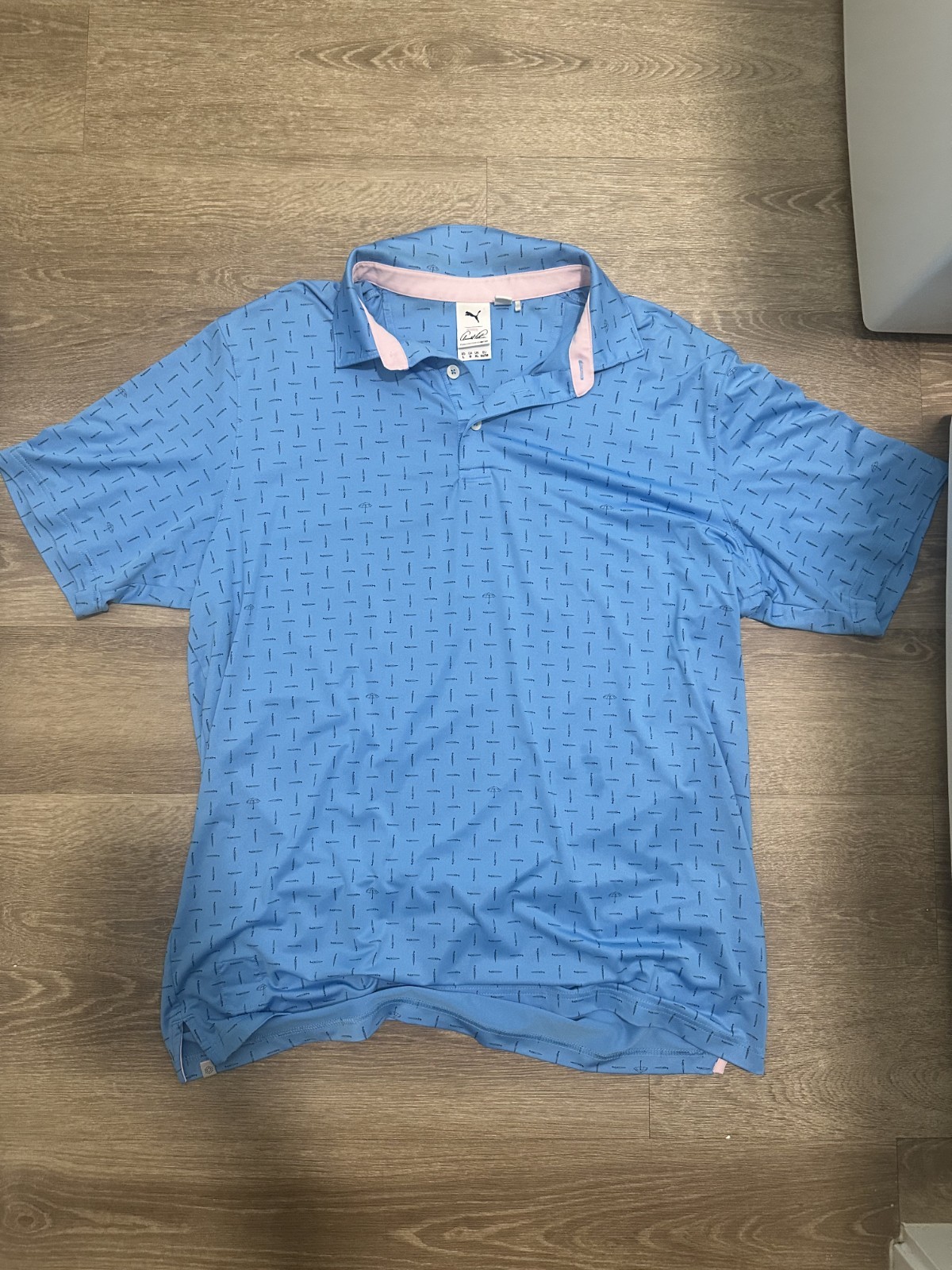 PUMA Golf x Arnold Palmer Men's Large Blue Umbrella Print Polo Shirt