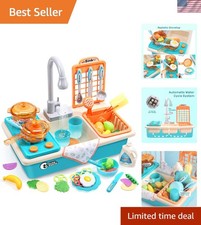 Deluxe Play Kitchen Sink Set with Faucet Color-Changing Dishes for Toddlers