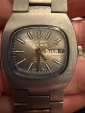 Vintage Lucien Piccard 36595 Automatic 17J Grey Day-Date Cushion Watch 1970s