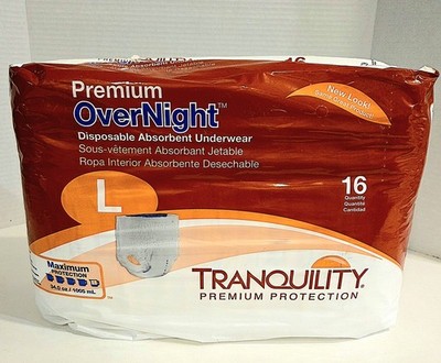 Tranquility Premium Overnight Disposable Underwear, L - 16 Count Brand New