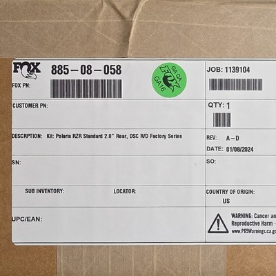 Polaris RZR Standard Rear DSC R/D Factory Series Suspension Kit