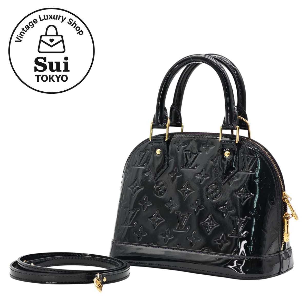 LOUIS VUITTON Alma BB Vernis Monogram 2Way Shoulder Bag BLACK Auth