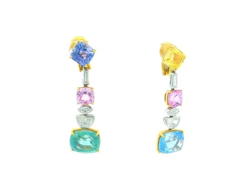 Bvlgari 18K Gold sapphire and diamond Vintage Earrings.