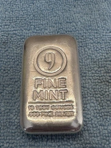 10 oz Cast-Poured Silver Bar - 9Fine Mint