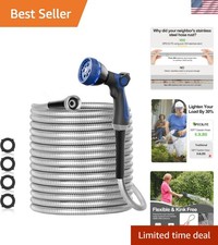 50ft 304 Stainless Steel Garden Hose - Heavy-Duty & Flexible Outdoor Water Pipe