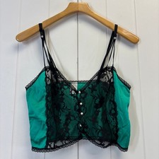 Vintage Women Y2K Coquette Sheer Cropped Nylon Lace Top Size M Fairy Grunge USA