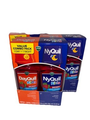3 X Vicks Kids DayQuil & NyQuil Berry Cold & Cough Medicine 16 Oz Exp 7/30/26