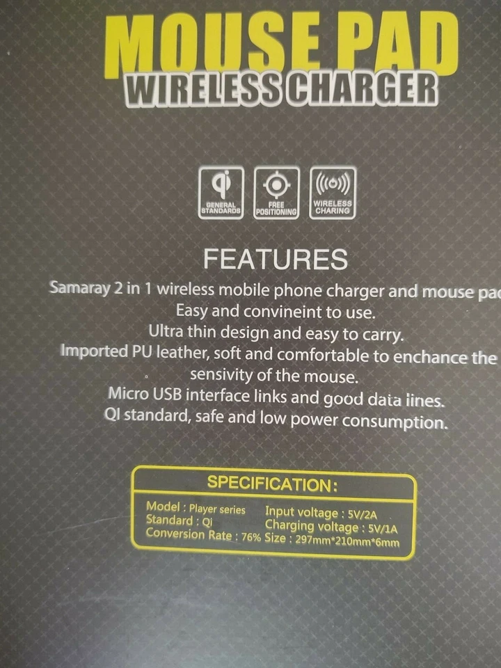 Alfombrilla de ratón de carga para teléfono SAMARAY 2 en 1 - Qi inalámbrica, 10 W, base antideslizante, cuero PU Foto 4 de 4