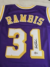 Kurt Rambis Autographed/Signed Jersey Beckett Sticker Purple Custom Jersey 