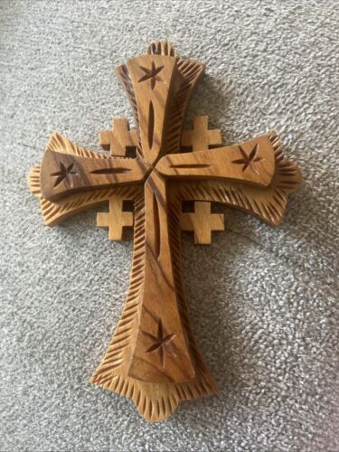 Vintage Olive Wood Bethlehem Cross Pendant