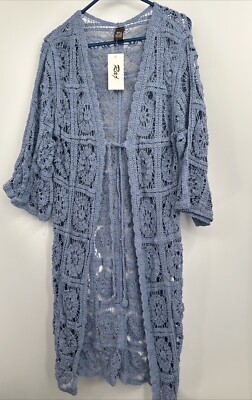 Anthropologie Raj Blue Crochet Cardigan Kimono Duster One Size Coverup