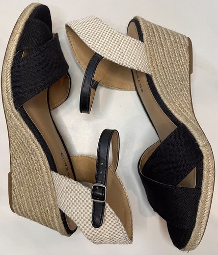 Lucky Brand Karoly black canvas cross strap buckle espadrille wedges 10  Sandals | eBay
